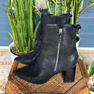 Paige Callan Block Heel Leather Bootie with a pointed toe chunky heel